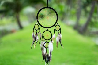 Dream Catcher Black Wall Hanging Decoration Ornament Bead Feather Suede long 22 