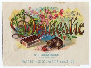 Early Domestic Cigar Box Paper Litho Salesman Sample Label O.  L.  Schwencke Ny