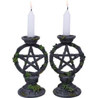 Pentacle Pentagram Ivy Candle Candles Holders Pair,  Wicca,  Pagan,  Witch,  Altar