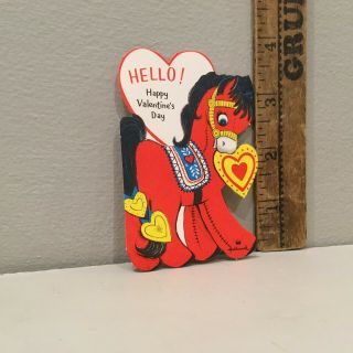 Vtg Valentine Card Red Stuffed Toy Horse Pony " Hello "