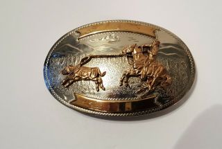 Vintage Rodeo Belt Buckle Comstock Silversmiths German Silver Calf Roping Vgc