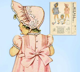 Mccall 1121: 1940s Vintage Mccalls Sewing Pattern Baby Heirloom Dress Bonnet Sz1