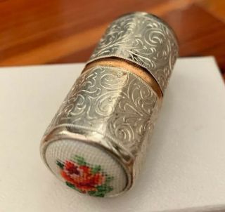 Smithsonian Museum Red Needlepoint Rose & Glass Sewing Kit Silver Thimble - 3 Pc