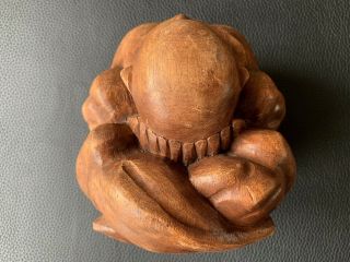 Antique Vintage Hand Carved Wood Weeping Yogi Buddha Sculpture Monk Large 5 3/4”