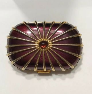 Vintage Signed Revlon Gold Tone Red Enamel Compact Mirror