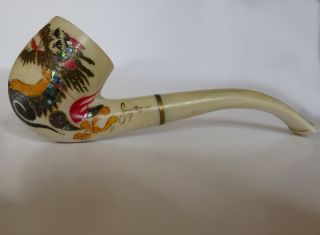 1960s Japanese Hand Painted Pipe With Abalone Shells White Plastic/resin