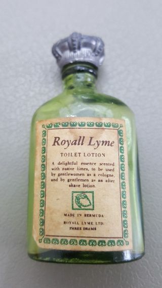 Royall Lyme Toilet Lotion Miniature Empty Green Bottle 2.  5 " Tall