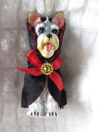 Cute Glass Blown Schnauzer Dog Christmas Ornament Red Black Cape