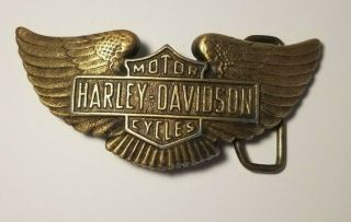 Vintage Harley Davidson Belt Buckle Wings Shield Logo Brass