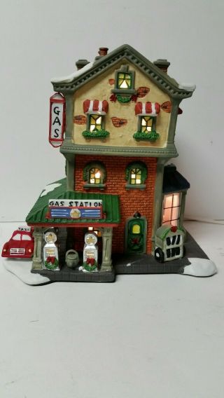 Holiday Home Accents Lighted Gas Station Hand Painted Porcelain Lighted House