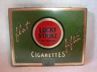 Vintage PAIR Advertising Lucky Strike Cigarette Tin Flat Fifties Its Toasted 2