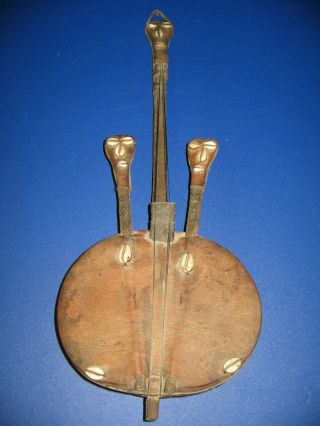 Antique African Kora Stringed Instrument,  Skin Covered 5 String Harp Guitar 2