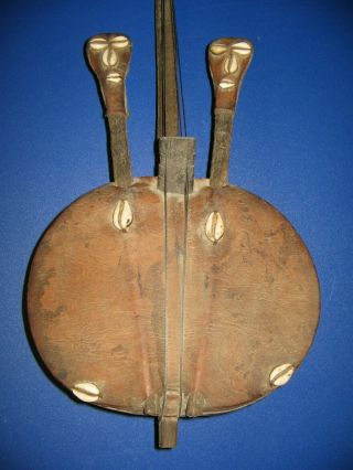 Antique African Kora Stringed Instrument,  Skin Covered 5 String Harp Guitar 3
