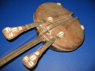 Antique African Kora Stringed Instrument,  Skin Covered 5 String Harp Guitar 4