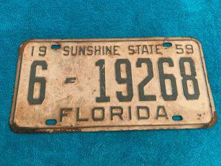 Vintage Florida License Plate Tag Fl 1959 6 - 19268 Sunshine State