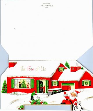 Ranch Home House Family Car Station Wagon Santa VTG Christmas Greeting Card 3