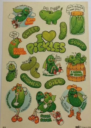 Vtg 17 Pickle Scented Scratch & Sniff Stickers Sheet Mark 1 Chicago Ill Usa 1983