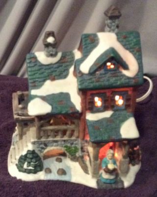 Porcelain Log Cabin Christmas Lighted Village House