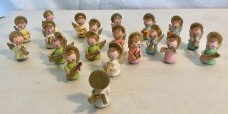Set Of 20 Vintage Erzgebirge Style Wood Angels Playing Different Instruments