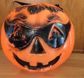 Vtg Halloween Blow Mold Jack O Lantern Plastics Pumpkin Candy Pail Bucket Mask