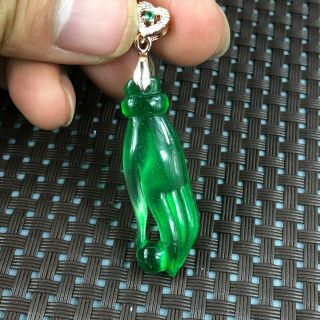 Rare Chinese Handwork Collectible Green Jadeite Jade Buddha Hand Amulet Pendant