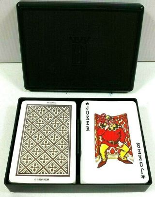 1986 Vtg Kem Monaco Design Bridge Size Playing Cards 2 Decks 1 W/case