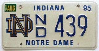 Indiana 1995 Notre Dame University Embossed License Plate,  Fighting Irish,  Ncaa