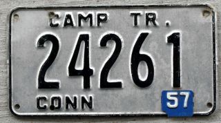 Black On Silver Connecticut Camp Trailer License Plate With A 1957 Tab