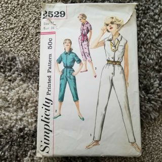 1960s Simplicity 2529 Capri Tapered Leg Jumpsuit Size 18 1/2 Pattern Vintage