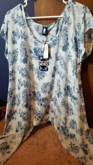 Doctor Who Tardis And Dalek Floral Chiffon Top Size Xl