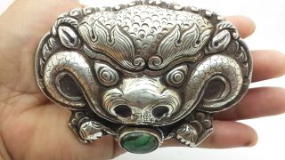 Chinese Export Dragon Turquoise Sterling Silver 925 Belt Buckle 76g POE605 2