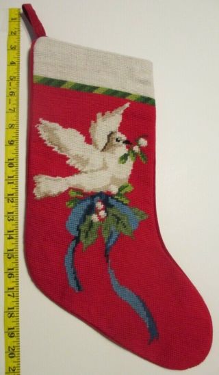 Lands End Blank Holiday Dove Wool Needlepoint Christmas Stocking