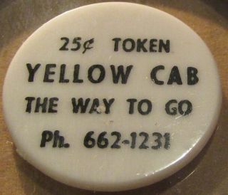 Vintage Yellow Cab Hutchinson,  Ks White Transit Taxi Cab Token - Kansas Kans.