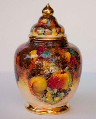Vintage Chantilly Fruits Hand Painted Gilt Gold Porcelain Ginger Jar Urn