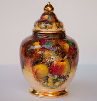 Vintage Chantilly Fruits Hand Painted Gilt Gold Porcelain Ginger Jar Urn 2