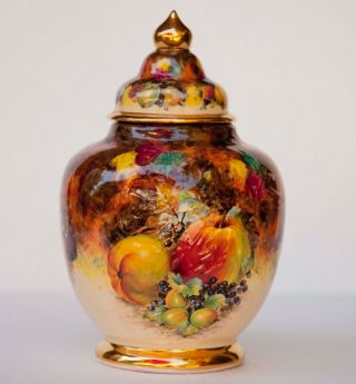 Vintage Chantilly Fruits Hand Painted Gilt Gold Porcelain Ginger Jar Urn 3