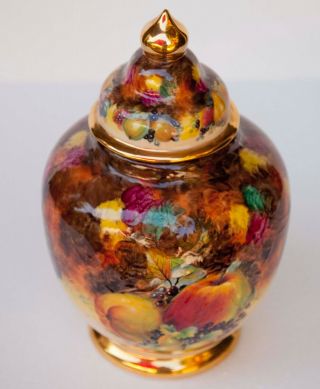 Vintage Chantilly Fruits Hand Painted Gilt Gold Porcelain Ginger Jar Urn 4