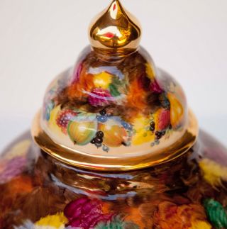 Vintage Chantilly Fruits Hand Painted Gilt Gold Porcelain Ginger Jar Urn 5
