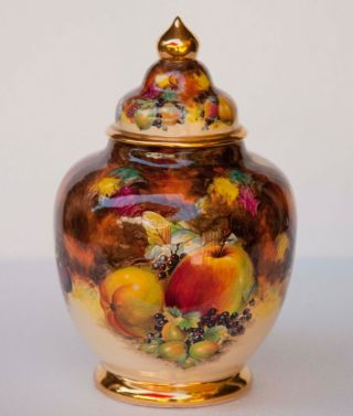Vintage Chantilly Fruits Hand Painted Gilt Gold Porcelain Ginger Jar Urn 7
