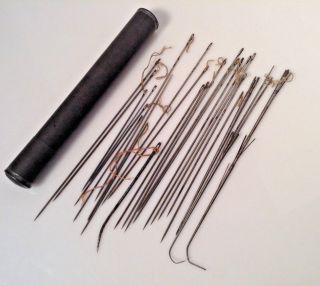 Vntg Upholsterer Sewing Needles Variety Unique Tin Storage Case Rare