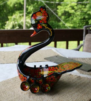 Russian Khokhloma Lacquer Hand Painted Wooden " Swan "