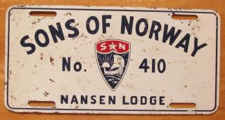 1960 Nansen Lodge No 410 Sons Of Norway Staten Island Ny Booster License Plate
