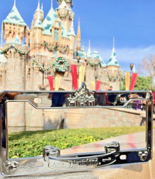 Disneyland Sleeping Beauty Castle Mickey Chrome Metal Car License Plate Frame