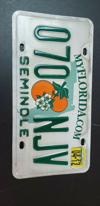 Florida License Tag Plate Seminole 070 Njv Fast April 2012