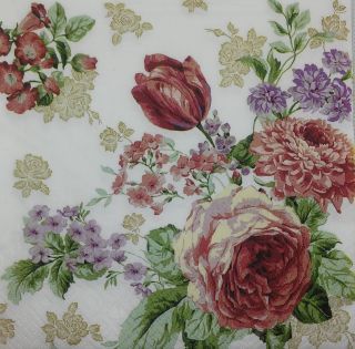 3 X Single Paper Napkins For Decoupage Craft Tissue Rose Tulips Flowers M117