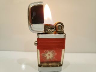 Vintage Scripto Mini Vu Lighter Bullet Hole With Red Band & Silver Tone