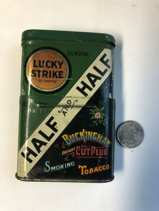 Vintage Lucky Strike Half And Half Tobacco Tin Two Piece W/1930 Tax Stamp