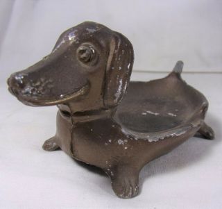 Art Deco Bronzed Metal Daschund Dog Ashtray Trinket Dish Unique Piece