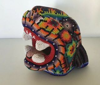 Huichol Jaguar Tiger Panther Beaded Art Mexican Handmade Colorful Folk Art