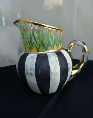 Vintage Mackenzie - Childs Mrs.  Hunt Pitcher Hand Painted Tulips Stripes Retired